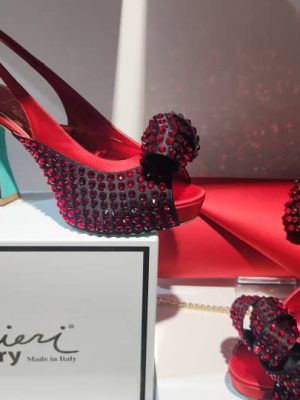 Palmieri Red Crystal Slingback Heels and Clutch Set