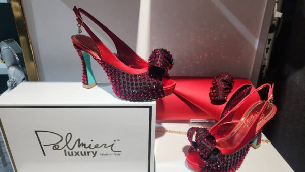 Palmieri Red Crystal Slingback Heels and Clutch Set