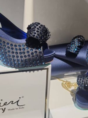 Palmieri Luxury Blue Crystal Bow Heels and Clutch Set
