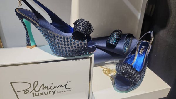 Palmieri Luxury Blue Crystal Bow Heels and Clutch Set
