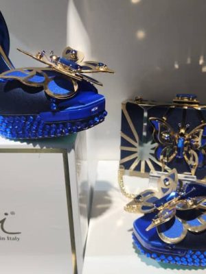 Palmieri Luxury Blue Crystal Bow Heels and Clutch Set