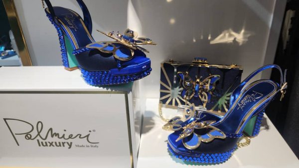 Palmieri Luxury Blue Crystal Bow Heels and Clutch Set