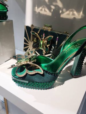 Palmieri Luxury Green Butterfly Crystal Heels and Clutch Set