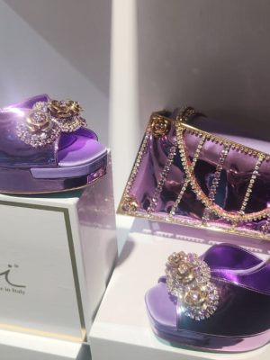 Palmieri Luxury Red Crystal Slingback Heels and Clutch Set