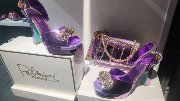 Palmieri Luxury Red Crystal Slingback Heels and Clutch Set
