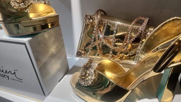 Palmieri Luxury Gold Crystal Heels and Clutch Set