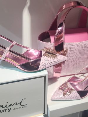 Palmieri Luxury Pink Crystal Butterfly Heels and Clutch Set