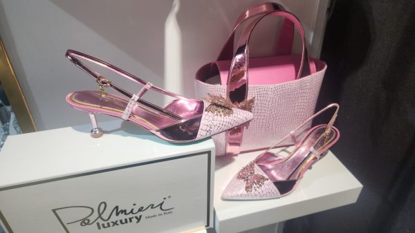 Palmieri Luxury Pink Crystal Butterfly Heels and Clutch Set