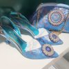 Palmieri Luxury Blue and Pink Pointed Toe Slingback Heels and Bag Set
