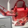Palmieri Luxury Red Textured Slingback Heels and Bag Set