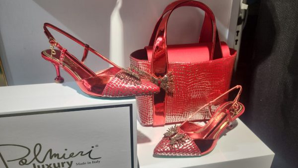 Palmieri Luxury Red Textured Slingback Heels and Bag Set