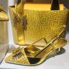 Palmieri Luxury Yellow Textured Slingback Heels and Bag Set
