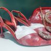 Palmieri Luxury Red Floral Slingback Heels and Bag Set