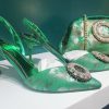 Palmieri Luxury Green Floral Slingback Heels and Bag Set
